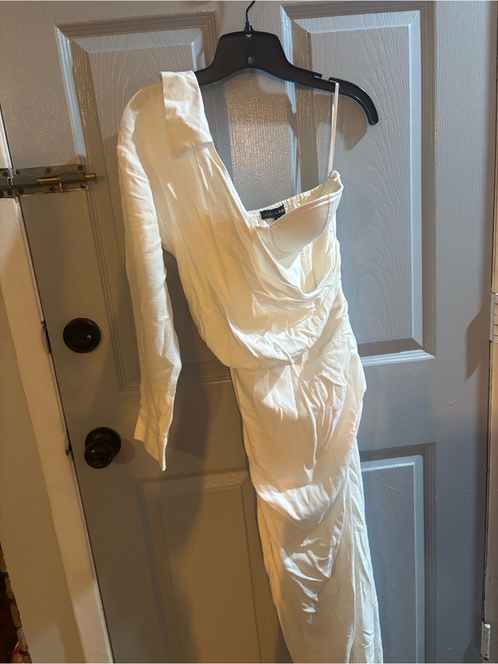 JLUXLABEL One-Shoulder Ivory Ruched Cocktail Dress - Picture 2 of 3